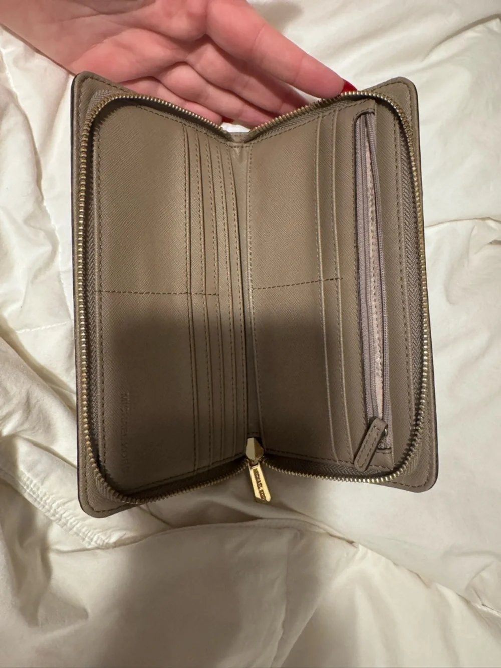 Michael Kors Taupe Leather Saffiano Tote with Gold Hardware and Matching Wallet - Picture 14 of 16
